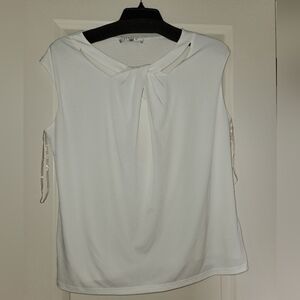 Kasper White Sleeveless Tie Front Polo Blouse